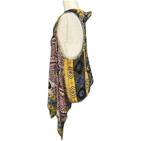Boho Hippie Southwest Print Fringed Vest One Size - Picture 4 of 8